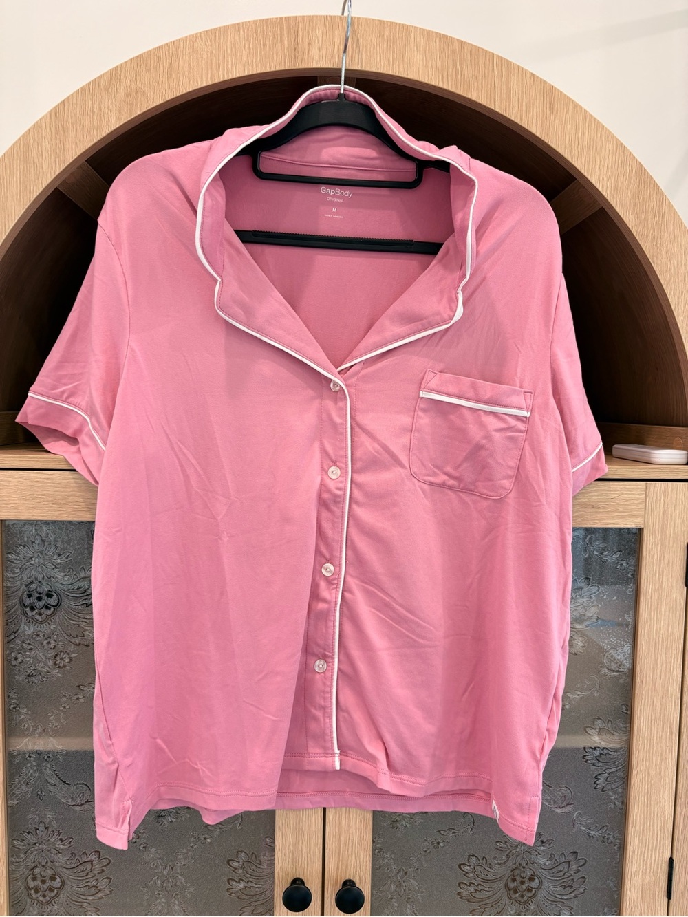 GAP Pink Short-Sleeve Pajama Shirt and Pants Set with White Piping